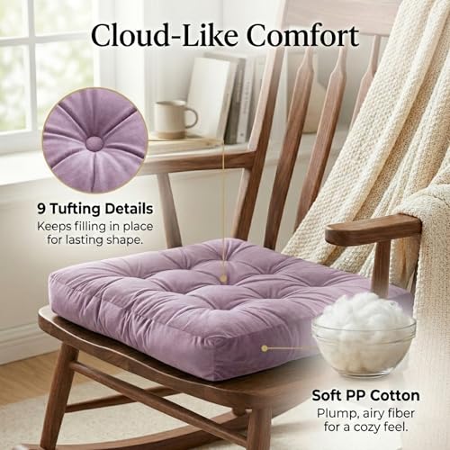 Meditation Cushion, Floor Cushion for Adults, Velvet Floor Pillow for Sitting, Tufted Seat Cushion for Yoga, Living Room, Bedroom & Reading Nook, Machine Washable, 22 x 22 Inch, Lavender - color: Lavender, size: 1pack