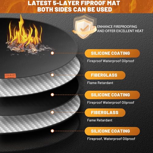 36" Round Fire Pit Mat - Fireproof Deck Patio Protector Mat,Double-Sided Design,5 Layer Waterproof Oil-Proof Under Grill Mats,Firepit Protection Rug for Deck Fireproof,Outdoor Grass Grill Accessories - size: 5 Layer/36 Inch