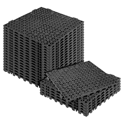 MYFAMIREA Modular Interlocking Cushion 24 Pack 11.8" x 11.8" Rubber Floor Tiles Non-Slip Splicing Drainage Mats for Deck, Pool, Outdoor Shower, Patio, Balcony, Indoor Bathroom, Kitchen, Yard (Black) - size: 24 PCS