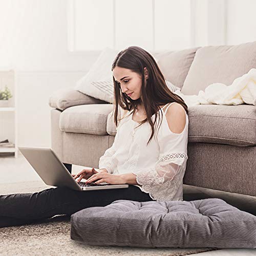 Outdoor Cushions Square Floor Pillow Thicken Tufted Seat Pad Large Floor Cushion for Yoga Meditation Living Room Balcony Office Patio, 22x22 Inch, Grey(1 Pack)