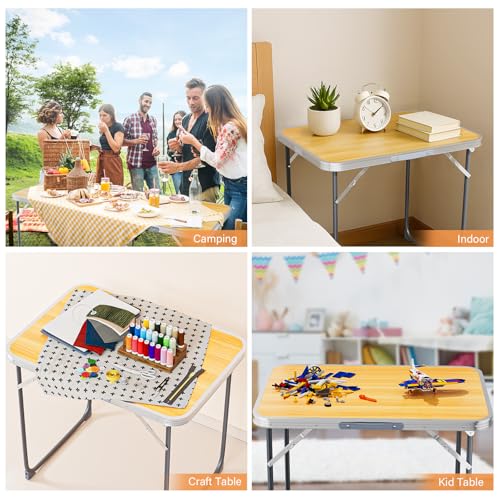 VINGLI 2.3FT Small Camping Table，Portable Camping Table with Carrying Handle, Picnic Table Foldable Table Essentials for Indoor Outdoor - color: Natural, size: 2.3ft