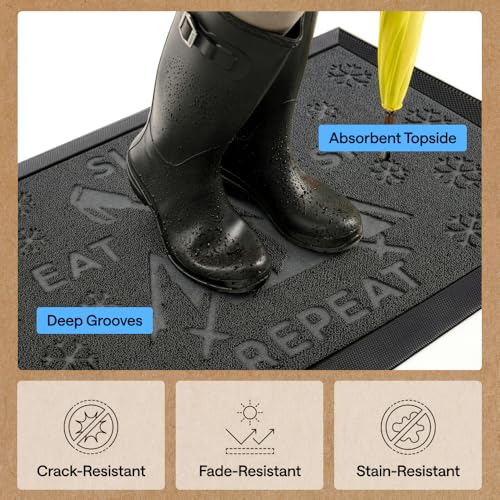 GORILLA GRIP 100% Waterproof All-Season WeatherMAX Doormat, US Designed Natural Rubber, Stain and Fade Resistant, Low Profile Indoor Outdoor Door Mats, Easy Clean Patio Mat, 29x17, Graphite Skiing - color: Graphite Skiing, size: 29" x 17"