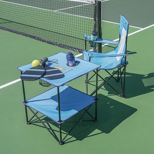 Life is Good 22” Square Compact Outdoor Folding Table with Cup Holders and Carry Bag for Beach, Camping, 30lb Weight Capacity, Blue