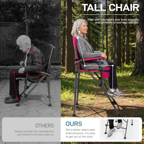 EVER ADVANCED Textilene MeshTall Camping Folding Chair 31", Portable Directors Chair, Bar Height Camping Chair with Carry Bag and Footrest, Armrest, Heavy Duty Supports 300 Lbs Pink - color: Pink, style: Textilene Mesh