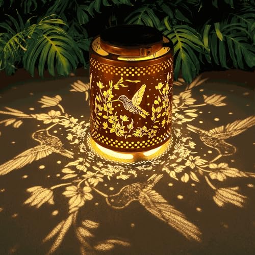 Hummingbird Solar Lanterns Garden Decor Birthday Gifts for Women Mon Grandma Metal Hanging Solar Lights Waterproof Outdoor Decoration for Outside LED Lanterns for Yard Patio Lawn Pathway Landscape - style: Hummingbird