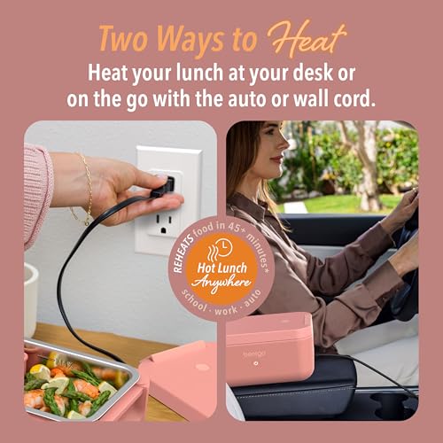 Bentgo Heat - Electric Lunch Box - Portable Food Warmer for Adults, Heated Lunch Box for Work, Travel, School & On the Go, Plug Into Wall or Car, Ideal for Ages 14+, 12V/24V & 120V Cords (Pink Spice) - color: Pink Spice