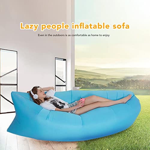 Inflatable Lounger Air Sofa Comfortable Portable Foldable Inflatable Couch for Outdoor Camping, with Storage Bag for Adults or Children - color: Sky Blue