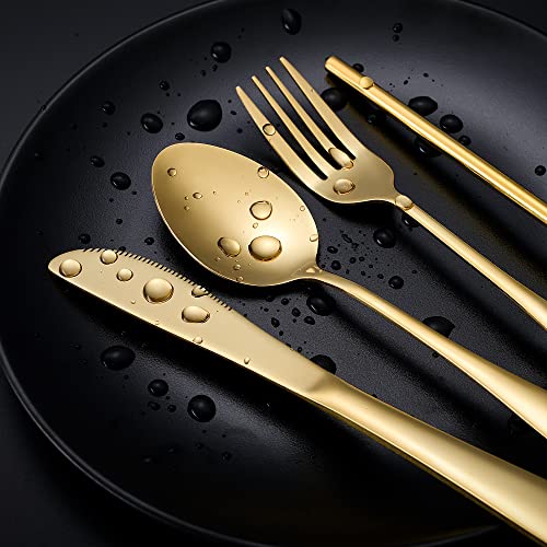 Boulder Bee | Travel Utensils Set | Reusable Camping Cutlery Set | Stainless Steel Flatware Set | Portable Silverware Set with Case | Includes Knife/Fork/Spoon/Straw/Cleaning Cloth/Case (Gold) - color: Gold