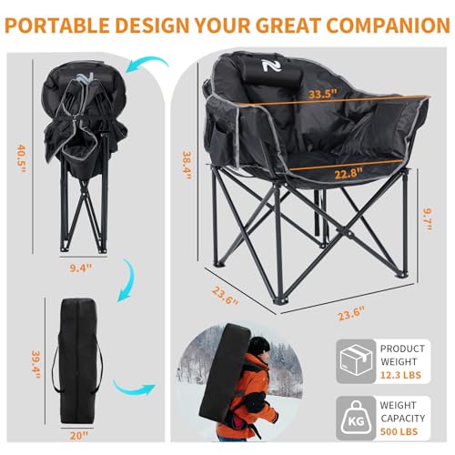 LILYPELLE Oversized Heated Camping Chair, Patio Lounge Chairs with 3 Heat Levels, Portable Folding Heated Chair Round Moon Saucer Folding Lawn Chair Outdoor Chair for Camping, Lounge Patio - color: Ink Black, style: Heated Moon Chair