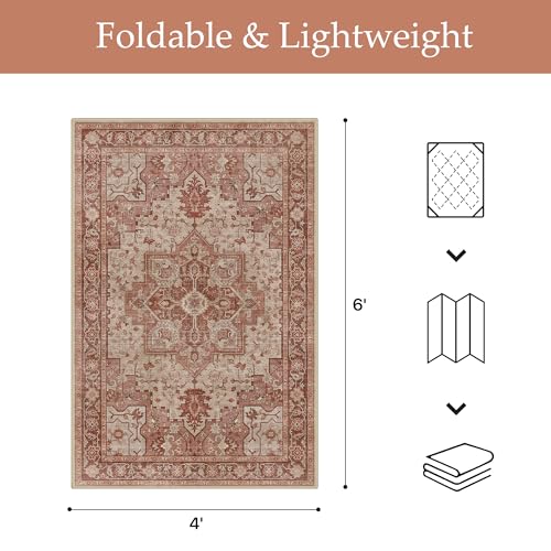 GENIMO Outdoor & Indoor Area Rug 4'x6', Waterproof, Non-Shedding, Easy Cleaning, Boho Mat for Patio, Living Room, Balcony, Dining Room, RV, Deck, Bedroom, Camping, Outside Carpet,Brown Red - color: Brown Red, size: 4' x 6' (Rectangular)