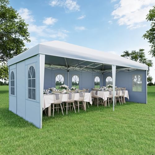 EROMMY 10x20 Heavy Duty Pop Up Canopy Tent with 6 Removable Sidewalls, Waterproof UV50+ Gazebo with Mosquito Netting, Easy Setup Instant Shelter for Backyard, Party, Wedding & Commercial Use, White - color: White, size: 10’x 20’