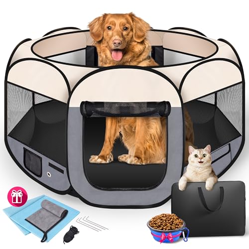 Dog Playpen 45", HOMAGICO Pet Playpen for Indoor Cats Enclosed, Portable Dog Cage Outdoor Tent Crate with Carrying Case, Water-Resistant and Removable Shade Cover, Grey - color: Grey