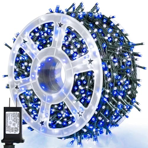 Wellisnow 164ft 500 LED Blue White Christmas Lights, 8 Lighting Modes Waterproof Christmas Lights Outdoor Plug in for Christmas Tree Yard Wedding Decorations(164FT,Blue&White) - color: Blue White, size: 164FT