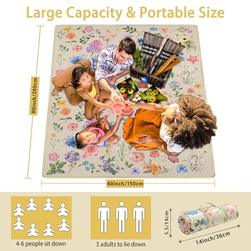 Supfitness Extra Large Picnic Blankets Waterproof Foldable (60 "x 80") Beach Blanket Waterproof Sandproof,3-Layer Thicking Mat Outdoor Packable Camping Blanket - color: Light Yellow, size: 60x80in