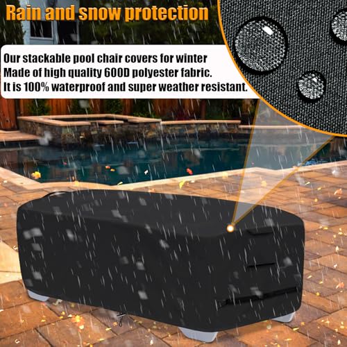 Stackable Chaise Lounge Covers for 2-3 Stackable Patio Lounge Chair, 600D Weather-Resistant Polyester Fabric, Outdoor Furniture Storage Cover for Stackable Lounge Chair - 80"L x 30"W x 20"H, Black - color: Black, size: Stackable - 80"L x 30"W x 20"H