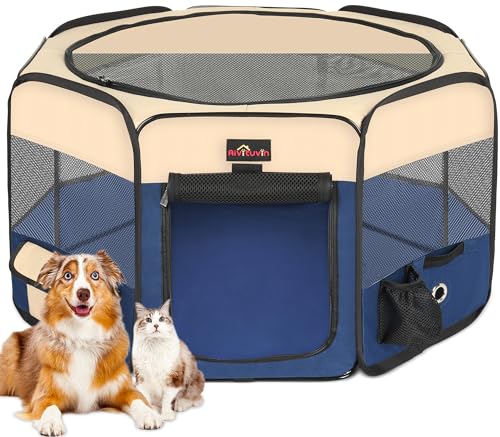 Aivituvin Dog Playpen Foldable Waterproof Pet Play Pens for Cat, Puppies, Rabbits, Chickens, Durable Portable Pet Tent for Travel Camping Indoor/Outdoor Blue XL - color: BLUE, size: XL