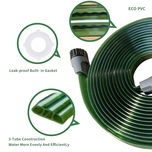 Secbulk 2026 Reinforced Sprinkler Hose & Soaker Hose for Yard - 50 FT Flat Garden Hose with Holes, Heavy Duty No-Kink Lawn Irrigation Hose (Includes Stakes, High Pressure Spray) - size: 50FT
