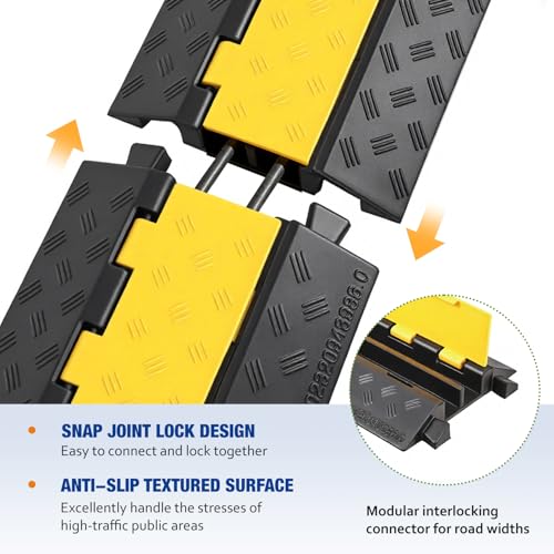 CXRCY Cable Ramp 2 Pack 2 Channel 22000lbs Axle Capacity Floor Cable Cord Protector, Black & Yellow Speed Bumps Hose Protector Ramps for Wire/Hose/Pipe Hider Driveway &Outdoor 30.7L x 9.45W x 1.69H in - size: 2 Pack 2 Channel
