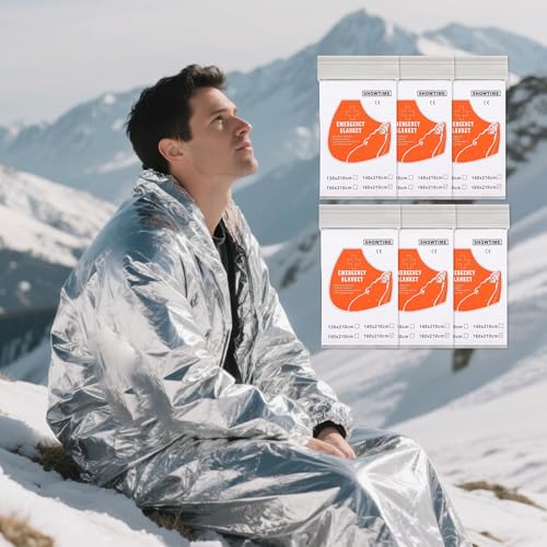 6 Pack Emergency Thermal Blankets for Survival, 82.67”x62.99” Extra Large Mylar Space Blankets, Waterproof & Windproof for Outdoor Camping, Hiking, Survival Kit, First Aid, Car Emergency
