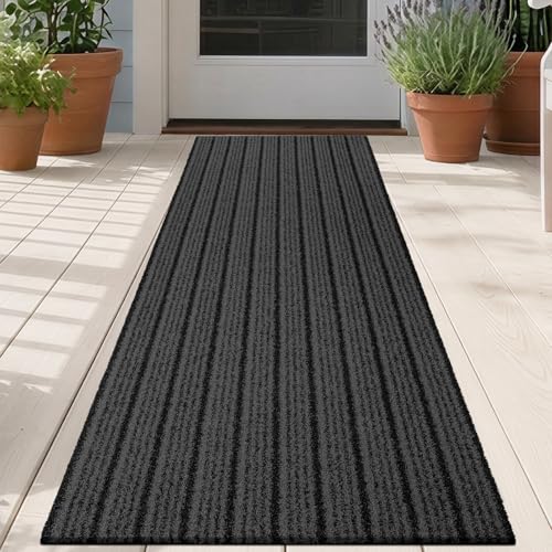 Outdoor Front Door Mat 24" x 60", Dirt Trapping Outside Entrance Runner Rug, Non Slip, Heavy Duty Commercial Rug for Patio, Balcony, Garage, Traffic Area, Office, Roll Packing - color: Grey, size: 24" x 60"