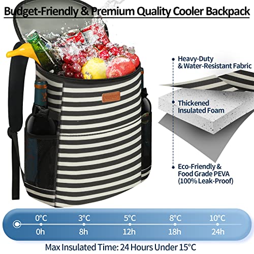 Camping Cooler Backpack 30 45 Cans, Soft Backpack Coolers Insulated Leak Proof Travel Cooler Bag Waterproof Lunch Picnic Beach Work Trip Thermal Bag Drink Beverage Beer Bag Cooler - color: Black White Stripe, size: 30 Cans