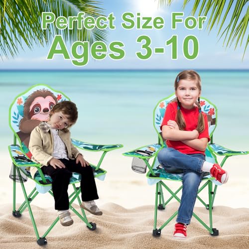 KABOER Kids Outdoor Folding Lawn and Camping Chair with Cup Holder and Carrying Bag, Children's Camping Chairs - color: Sloth