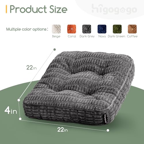 Washable Floor Pillow Cushion for Adults, Meditation Cushion Pillow, Removable Tufted Blended Corduroy Cover, Large Square Floor Sitting for Tatami Living Room or Yoga, 2Pack, Machine Washable - color: Square Dark Grey, size: 4" Thick(Pack of 2)