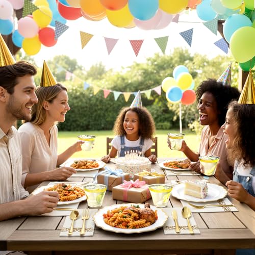 175 Plastic Dinnerware Set Gold Disposable Dinnerware Set for 25 Guests Include 50 Plastic Plates 25 Silverware Set 25 Cups and 25 Napkins for Mother's Day Party Wedding Birthday - color: Gold