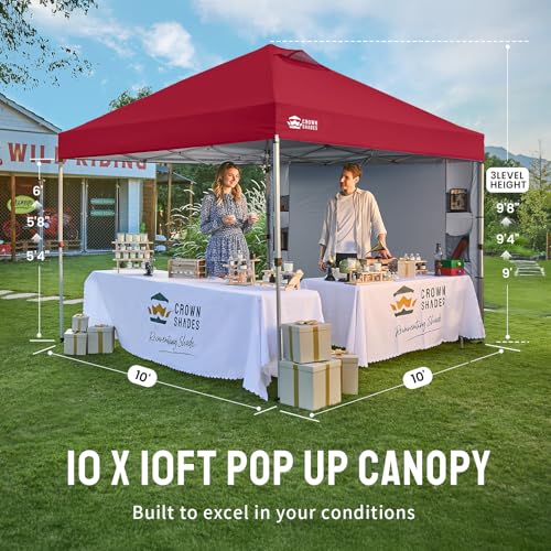 CROWN SHADES Canopy Tent 10x10 Pop Up Canopy Outdoor Shade with Pockets Sidewall, Easy Up Sun Shelter with One Person Set Up Center Lock, Portable Instant Camping Beach Canopy Tents, Red - color: Red