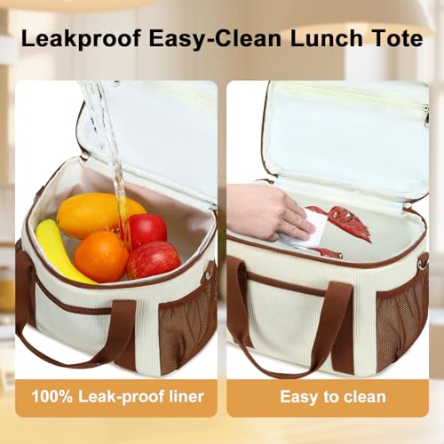 BTOOP Insulated Lunch Bag for Women, Cute Leakproof Lunch Box, Aesthetic Lunch Tote Bag with Large Capacity Shoulder Strap for Work, School, Picnic Cream - color: Cream, size: Medium