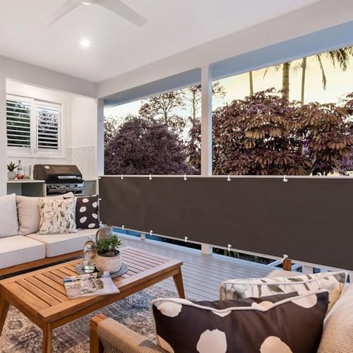 Waterproof Balcony Privacy Screen Fence Cover 3'3"x9'9" Sun Shade Sail Shade Cloth Decorative Fence Covering with Grommet for Deck Patio Backyard Porch Railing - color: Coffee-Waterproof, size: 3'3"x9'9"