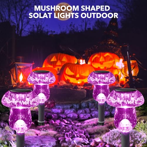 Solar Lights Outdoor, 8 Pack Mushroom Lights Outside Waterproof, Solar Powered LED Lighting for Garden, Yard, Landscape, Path, Pathway, Lawn, Walkway, Driveway, Backyard Halloween Decor (Purple) - color: Purple