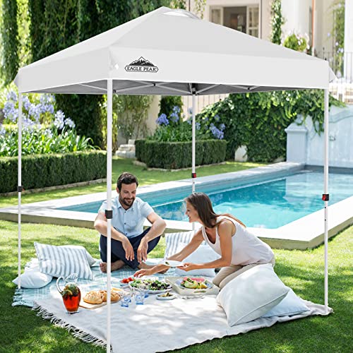 EAGLE PEAK Pop Up Canopy Tent with Wheeled Carry Bag, 8 Stakes, 4 Ropes, Easy Set Up Tent Canopy, 6.6x6.6 ft, White - color: White, size: 6.6x6.6