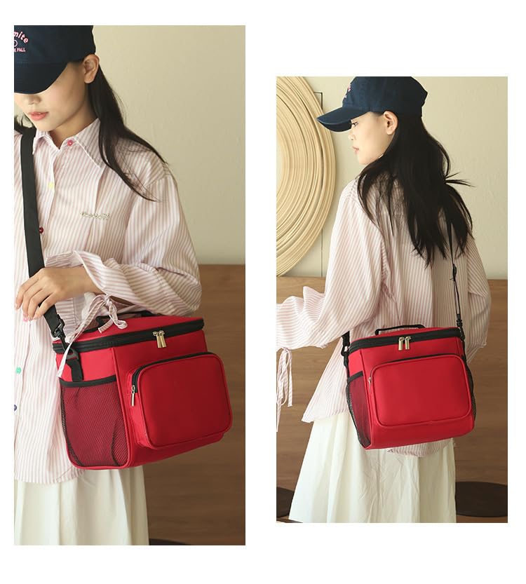 Insulated Picnic Bag Reusable, 2024 Updated Outdoor Gear Insulated Cooler Bag Collapsible Portable Picnic Basket Cooler, for Hot Or Cold, Picnic, Food Delivery, 10.63 * 7.09 * 9.25 Inch (Red) - color: Red