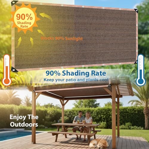 90% Sun Shade Cloth with Grommets, 8 x 20 FT Pergola Shade Cover Canopy, Mesh Tarp Sun Screens for Patio, Outdoor, Garden, Backyard, Mocha - color: Mocha, size: 8 x 20 FT