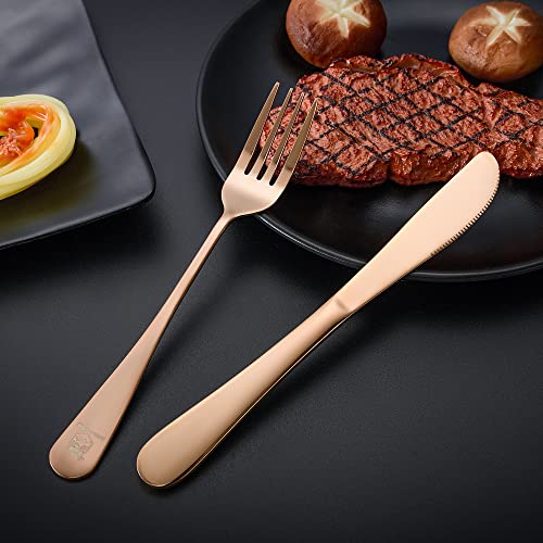 Boulder Bee Travel Utensils | Reusable Camping Cutlery | Stainless Steel Flatware | Portable Silverware Set with Case | Includes Knife/Fork/Spoon/Straw/Cleaning Cloth (Rose Gold) - color: Rose Gold