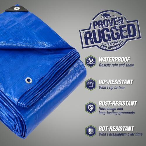 RUGGED RHINO Heavy Duty Waterproof Tarp, 9x12, UV and Tear Resistant Cover with Reinforced Grommets and Corners, Outdoor Multipurpose Tarps for Camping, Patio, Garden, Car & Roof, 5 Mil, 1 Pack, Blue - color: Blue, size: 9' X 12'