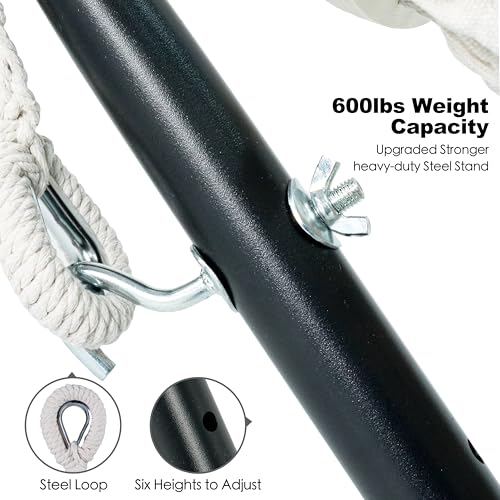 GAFETE Double Hammock with Stand for Outside, Upgraded Spreader Bar, Heavy Duty Space Saving Steel Stand 2 Person, Convenient Pocket, Easy Assembly, 600lbs Weight Capacity, Indoor & Outdoor (Natural - color: Natural