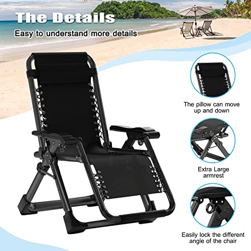 DoCred Zero Gravity Chair, Lawn Recliner, Reclining Patio Lounger Chair, Folding Portable Chaise with Detachable Headrest and Cup Holder - color: Chair With Green Pad, style: Zero Gravity Chair