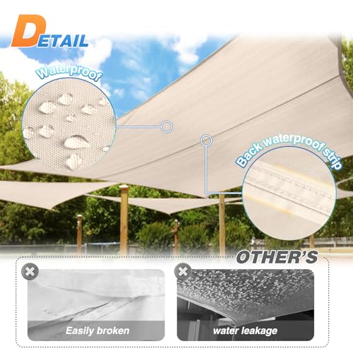 TANG 5'x5' Waterproof Sun Shade Sail Rectangle Outdoor Canopy UV Block Shade Cloth with Curved Edge for Patio Backyard Pool Pergola Cover, Beige - color: Beige, size: 5'x5'