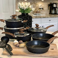 Kitchen Academy Induction Cookware Sets - 12 Piece Cooking Pan Set, Granite Black Nonstick Pots and Pans Set - color: Black, size: 12 PCS Cookware Set