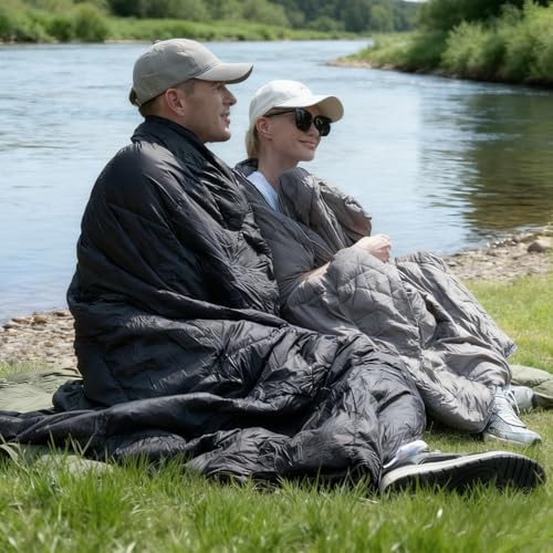 SUNNYFEEL Outdoor Camping Blanket,52"x78", Lightweight Down Waterproof Nylon Blanket Quilt for Traveling Hiking Picnic Stadium Beach Party，Grey - color: Grey