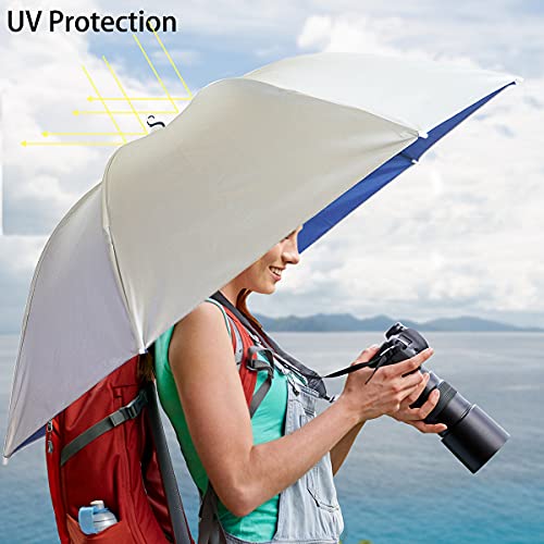 Umbrella Hat, 37 inch Fishing Umbrella Hat Hands Free Foldable UV Protection Umbrella Cap Adjustable Headwear for Fishing Golf Camping Beach Gardening Sunshade Outdoor - color: Silver-Blue(2pcs)