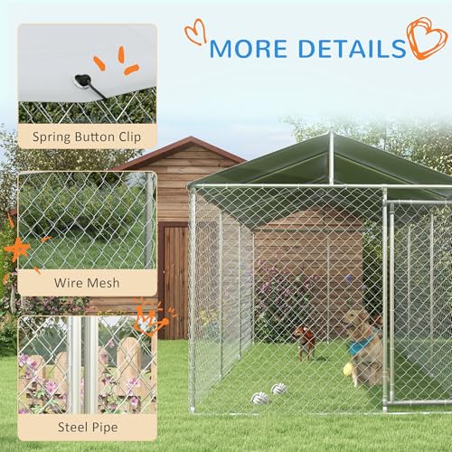 PawHut Outdoor Dog Kennel, Heavy Duty Dog Run Outdoor Fence with Waterproof Cover, Galvanized Chain Link, Secure Lock, for Large Breeds, Chickens, Ducks, 20' x 7.5' x 6.5' - size: 236.2"L x 90.6"W x 78.7"H