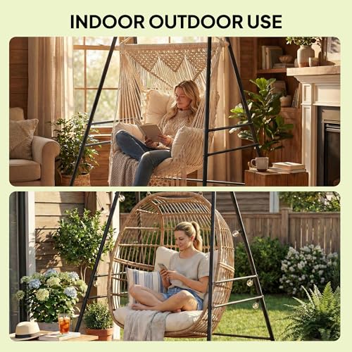 Outsunny Hammock Chair Stand, Free Standing Heavy Duty Hanging Swing Chair with Anti-Slip Foot Pads, 2 Carabiners, for Relaxation, Indoor and Outdoor Use, Black - color: Black