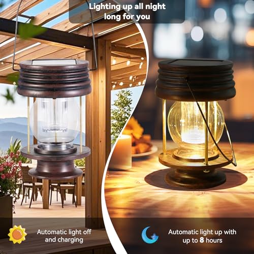 Solar Lanterns Outdoor - 2 Pack Hanging Solar Lights for Outside, Waterproof Outdoor Garden Lanterns Lamp Vintage Design for Landscape Yard Pathway Beach Pavilion Table Decoration (Warm Lights) - color: 2 Pack Warm Lights