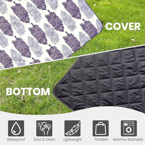 Waterproof Outdoor Blanket, 79" x 55" Large Packable Picnic Blankets, Foldable Picnic Mat for Park, Lawn, Grass, Beach, Concert (Ethnic Feather) - color: Ethnic Feather