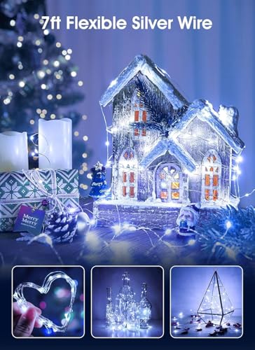 Minetom 12 Pack Fairy Lights Battery Operated String Lights - 7ft 20 LED Waterproof Silver Wire Firefly Lights Waterproof for DIY Crafts Wedding Décor Table Mason Jars Party, White - size: 12 Pack - White