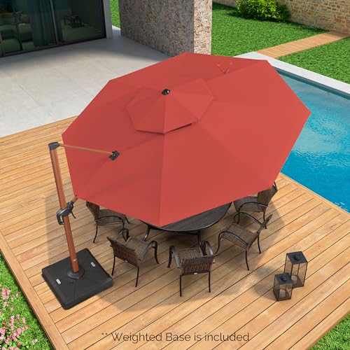 PURPLE LEAF Outdoor Umbrella with Base Patio Round Umbrellas Large Cantilever Parasol Windproof Offset Heavy Duty Sun Umbrellas for Garden Deck Pool Patio, 10ft Brick Red - color: Brick Red, size: 10 Feet, style: Base Included