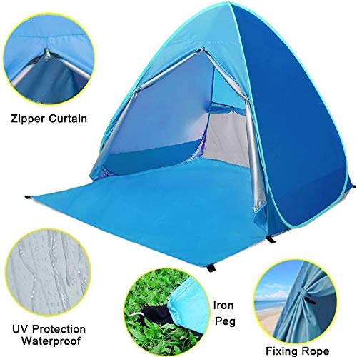 Pop Up Beach Tent Shade Sun Shelter UPF 50+ Canopy Cabana 2-3 Person for Adults Baby Kids Outdoor Activities Camping Fishing Hiking Picnic Touring (Blue) - color: Blue